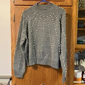 New York & Company Gray Sweater with Pearl Details